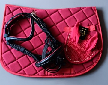 Dekje en hoofdstel en oornetje rood mini