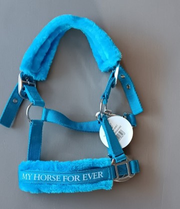 Halster bont turquoise tekst bont