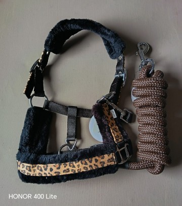 Setje halster panterprint en luxe touwhalster bruin mini shetlander