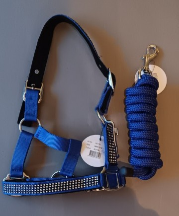 Setje halster steentjes en touw shetlander blauw