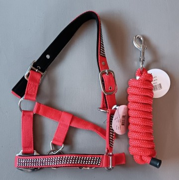 Setje halster steentjes en touw shetlander rood