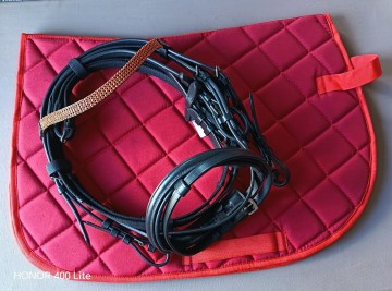 Setje hoofdstel rood katoen dekje shetlander