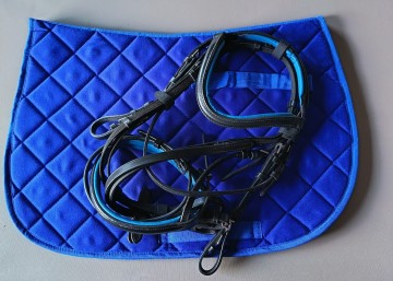 Setje katoen dekje en hoofdstel blauw shetlander