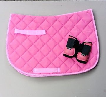 Setje katoendekje roze en peesbeschermers roze mini