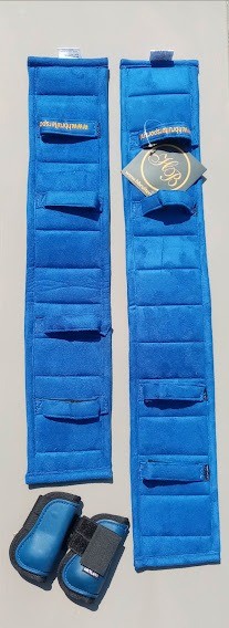 Setje tuigonderlegger en peesbeschermers blauw