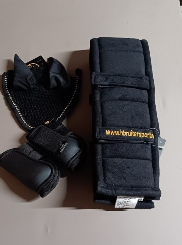 Setje tuigonderlegger peesbeschermers oornetje zwart mini